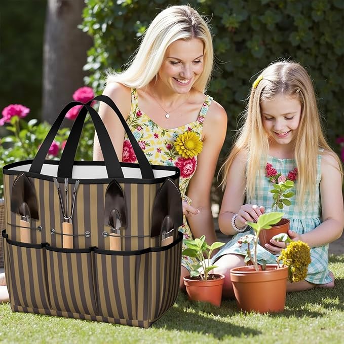 Classic Checkered Garden Tool Bag - Waterproof Garden Tote with 8 Pockets, Large Storage Home Organizer Gardening Tool Oxford Bag for Garden Tools Kits Holder, Gardening Gift for Women & Men