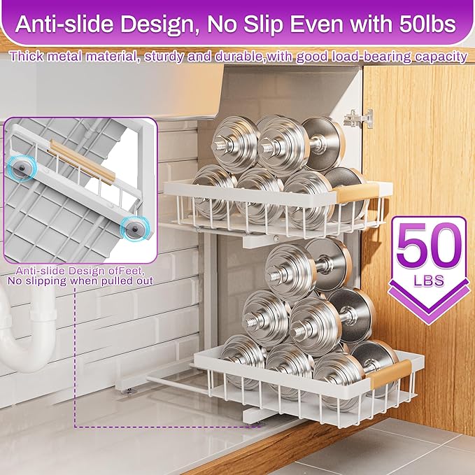 ADBIU Under Sink Organizer, 2 Pack 2 Tier Expandable Height