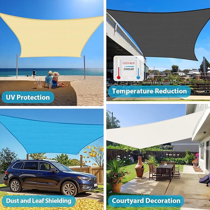 Amagenix Sun Shade Sail 8'X20'Curved Edge Outdoor Shade Canopy Sand Breathable 95% UV Block Shade Cloth for Patio Garden Backyard (We Make Custom Size)
