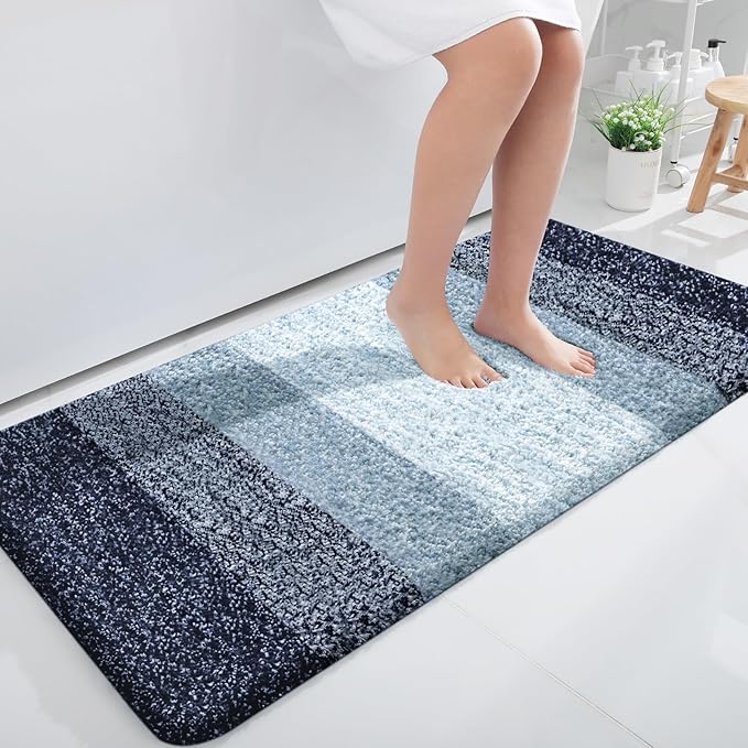 OLANLY Bathroom Rugs Mat 44x24, Extra Soft Absorbent Microfiber Bath Rugs, Rubber Backing, Quick Dry, Machine Washable Bath Mats for Bathroom Floor, Tub and Shower, Home Decor Accessories, Airy Blue
