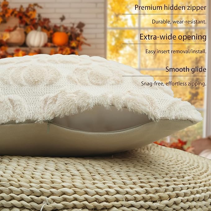 GEEORY Fall Pillow Covers 18 x 18 Inch Set of 2, Fall Decorations Pumpkins Soft Plush Fluffy Faux Fur Wool Decorative Autumn Thanksgiving Farmhouse Cushion Case for Sofa Beige GC002-18