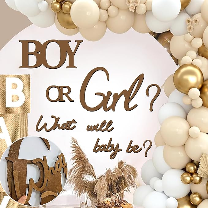 Large Wooden Gender Reveal Party Decorations Decals for Backdrop Boy or Girl What Will Baby Be Signs Oh Baby Shower Balloon Arch Stickers He or She Letters Sign Pregnancy Party Banner Photo Props