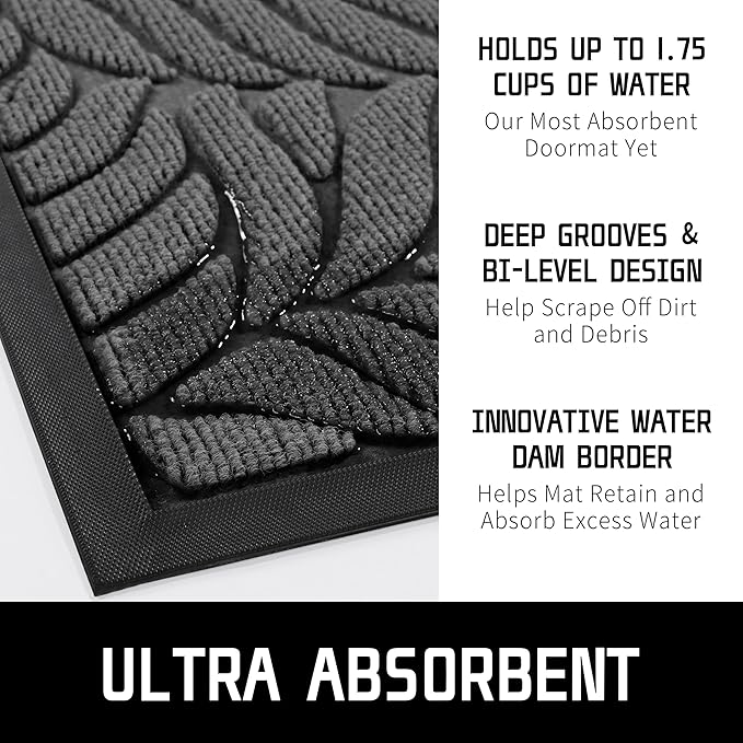 Yimobra Front Door Mat Outdoor Indoor, 47x32 All-Season Waterproof Welcome Matt, All-Weather Outside Entrance Mat, Non-Slip Patio Porch Doormat, Low Profile, Fade Resistant, Grey