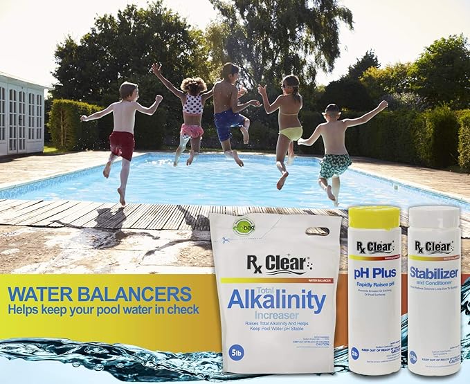 Rx Clear Deluxe Spring Chemical Opening Pool Cleaning Kit | for Swimming Pools Up to 7,500 Gallons | Includes Shock, Clarifier, pH Minus, Algaecide and More | Keep Your Pool Clean and Clear