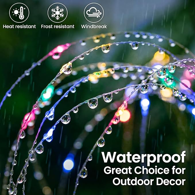 btfarm 2 Pack Solar Garden Lights Outdoor 8 Modes, 120 LED Firework Lights Solar Powered, Waterproof Twinkle Fairy Light Outside for Yard Pathway Lawn Pool Patio Christmas Decorative, Multicolor