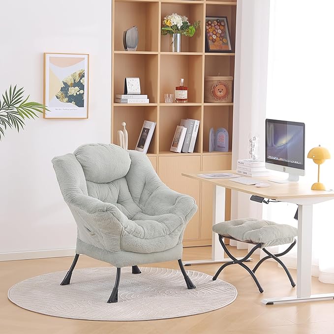 LITA Lazy Chair with Ottoman, Modern Accent Leisure Upholstered Sofa, Contemporary Lounge Reading Chair with Armrests and a Side Pocket for Living Room, Bedroom & Small Space