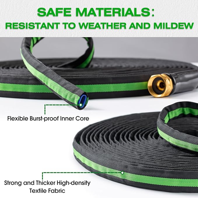 50FT Lightweight Super Flexible Garden Hose - Kink-Free, Non-Expanding, Easy Storage for Yard Lawn Outdoor Use (Black-Green)