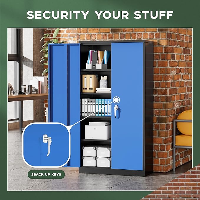 Greenvelly Metal Garage Storage Cabinet with Doors and Adjustable Shelves,72" Steel Lockable File Cabinet for Home Office,Garage,School(Black Blue,36" W x 18" D)