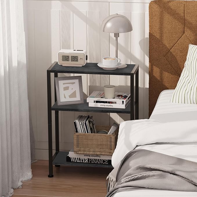 3-Tier Side Table, Small EndTable, Sofa SideTable for Narrow Spaces, Slim EndTable, NightstandTable, Skinny Bedside Table, for Living Room, Bedroom, Office, Black