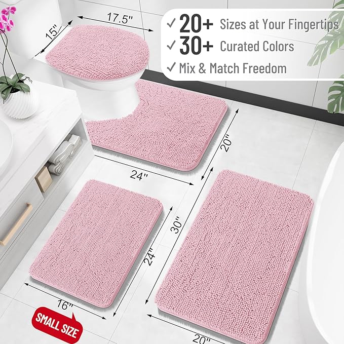 OLANLY Toilet Rugs U-Shaped 24x20, Extra Soft Absorbent Chenille Contour Bathroom Rugs for Toilet, Dry Quickly, Machine Washable, Non-Slip Bath Mat, Dusty Rose
