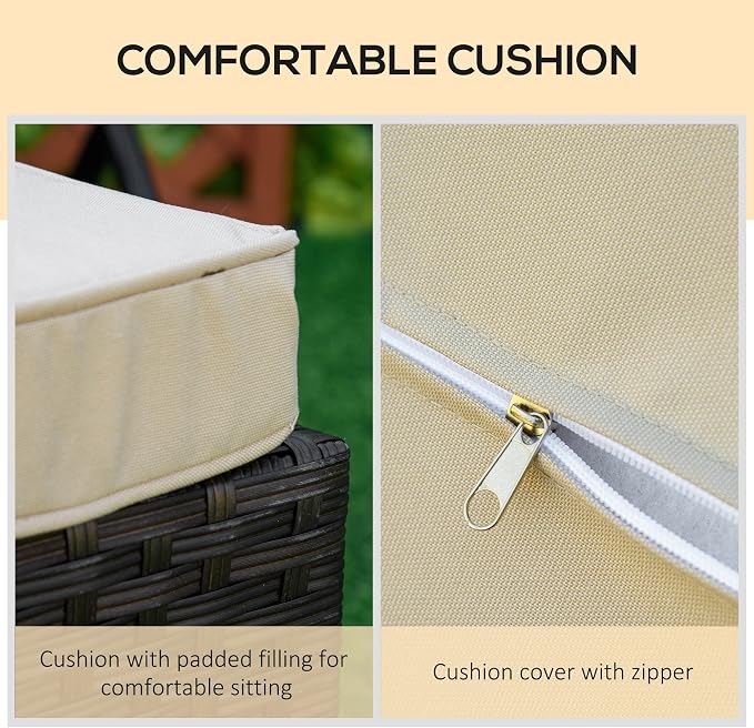 Outsunny Wicker Chaise Lounge, 4 Position Adjustable Backrest and Cushions Outdoor Lounge Chair PE Rattan Sun Lounger for Poolside, Balcony or Garden, Beige