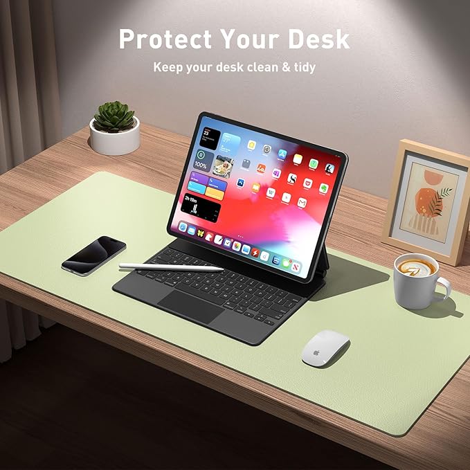 Aothia Leather Desk Pad Protector, Office Mat, Large Mouse Pad, Non-Slip PU Leather Blotter, Laptop Desk Pad, Waterproof Writing Pad for Office and Home (Grass Green, 31.5" x 15.7")