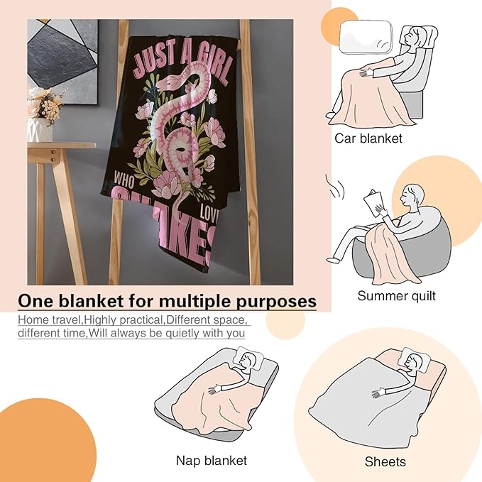 Just A Girl Loves Snakes Blanket Lightweight Cozy Flannel Fleece Throw Blanket Best Gift Home Decor for Bed Couch Outdoor Camping 50"x40" S for Kids