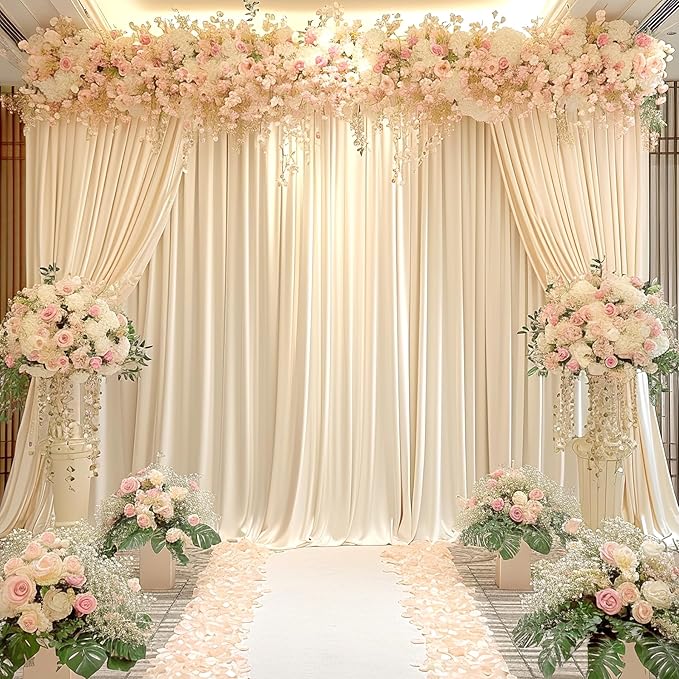 6 Panels Champagne Backdrop Curtain for Parties Wedding Baby Shower Wrinkle Free Photo Curtains Backdrop Drapes Fabric Decoration for Bridal Shower 30ft(W) x 10ft(H)