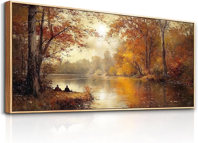 FUHAIHUA Canvas Wall Art For Living Room Large Wall Decor For Office Modern Bedroom Decorations Saffron Yellow Tree Landscape Pictures Forest Paintings Artwork Ready To Hang Home Decor 32"x72"