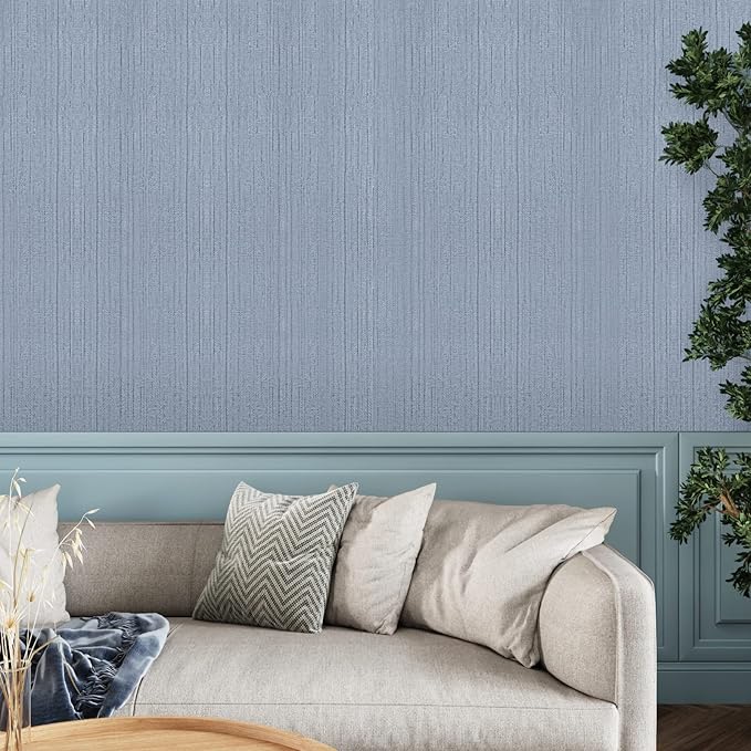 CRE8TIVE 24"x118" Wide Light Blue Grasscloth Peel and Stick Wallpaper Fabric
