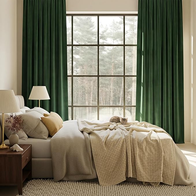 NICETOWN Green Velvet Curtains 102 inches