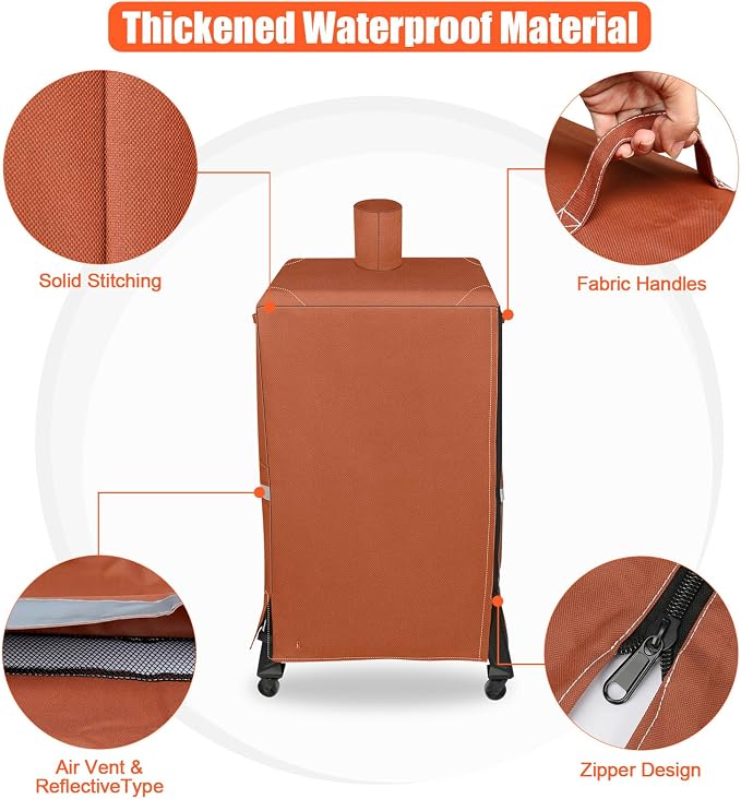 QuliMetal Vertical Smoker Cover for Pit Boss 4/5/7 Series Vertical Smokers, PBV4PS1, Q2000, Pro Series 4/5/7 Vertical Pellet Smokers, Grill Cover for Pitboss 73550, Brown