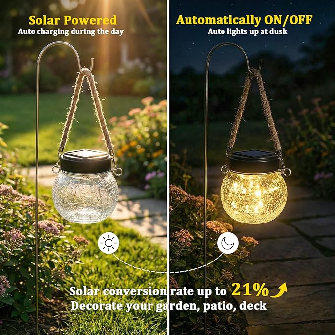 ROSHWEY 6 Pack M Size Solar Lantern Gifts for Women - Outdoor Solar Lanterns Waterproof with 15 LED Hanging Garden Patio Backyard Decor Lights for Halloween Christmas Easter Gift