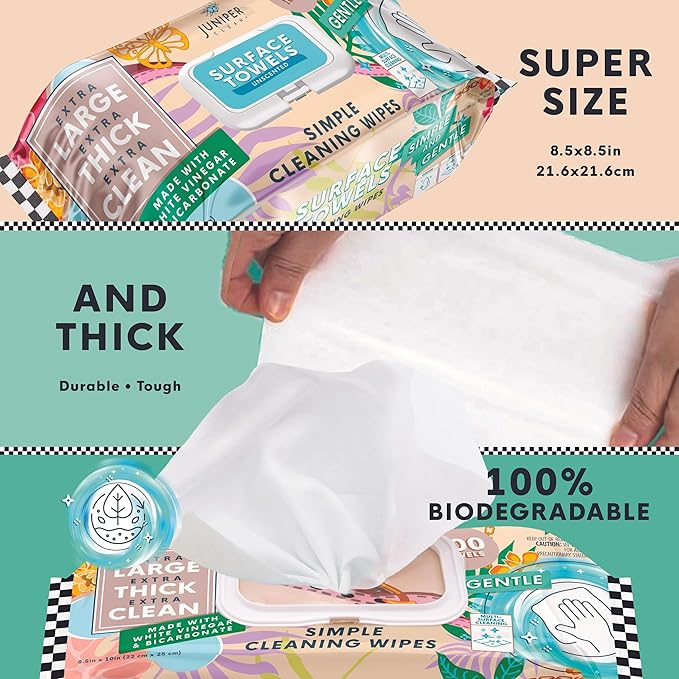 6 Packs Surface Cleaning Wipes Bleach Free, Thick & Large Dispose, All-Purpose Cleaner for Bathroom, Kitchen, Office, 600 Count Soft Flow, Biodegradable, No Scent