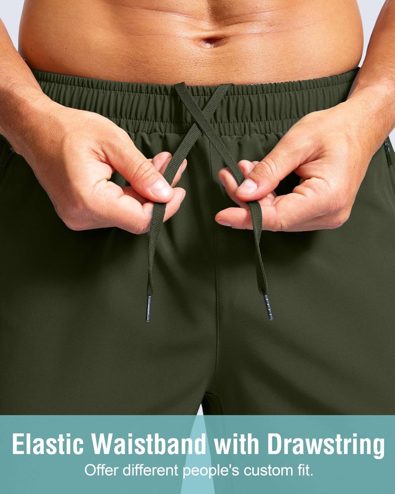 G Gradual Men's Athletic Running Shorts with Zipper Pockets Quick Dry 7"/ 5"/ 9" Workout Gym Shorts for Basketball Hiking(Olive,5L)