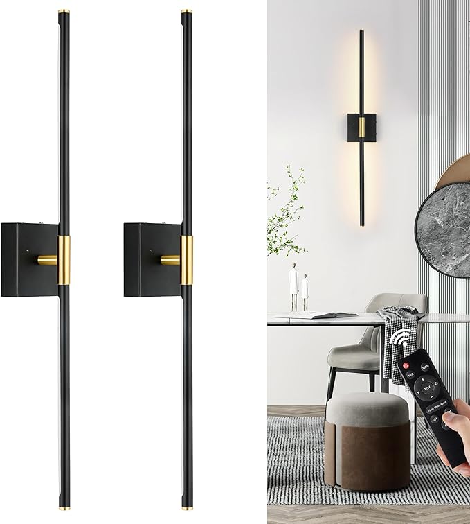 Morauroral 30 Inch Battery Operated Wall Sconces Set of Two, Dimmable Wall