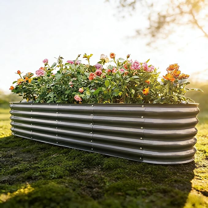 Gardmax Galvanized Raised Garden Bed, Lightweight Planter Boxes Outdoor with Easy Assembly, Large Garden Bed for Vegetables, Fruits, Flower Dark Grey 8x2x1.5 FT