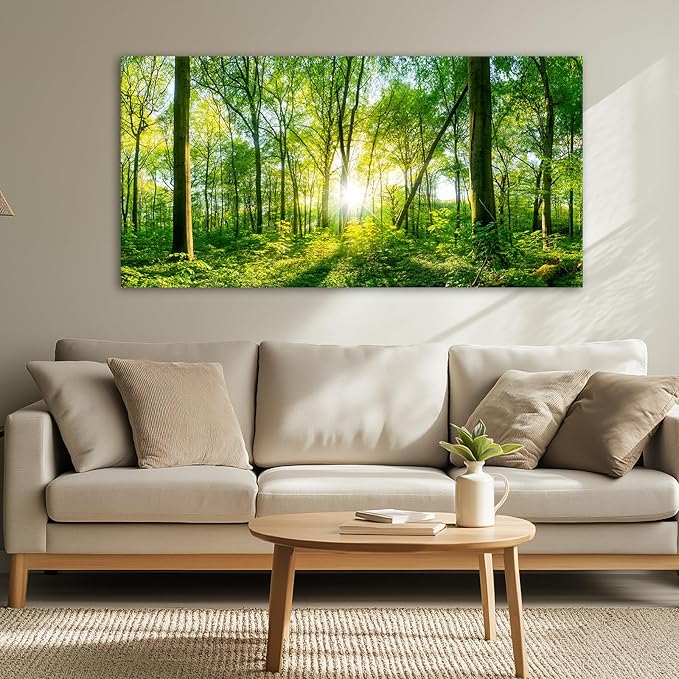 JLXART Nature Wall Art Sunshine Green Forest Canvas Pictures Scenery Wall Art Landscape Art Prints Beautiful Artwork for Living Room Bedroom Kitchen Home Office Decorations 30x58inch