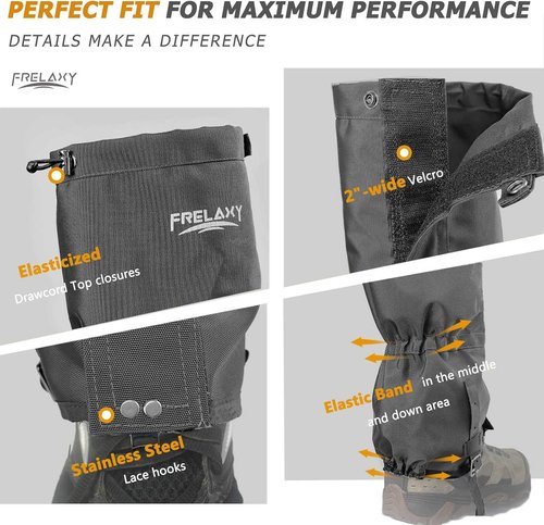 Frelaxy Leg Gaiters - Ultra High-Performance Waterproof Hiking Gaiters | Adjustable Rubber Foot Strap