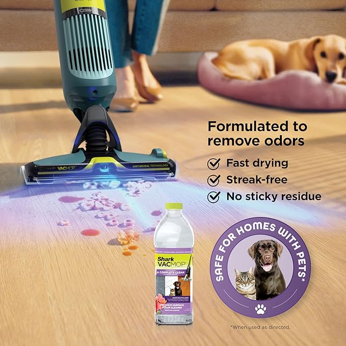 Shark VACMOP Reveal New Cordless Hard Floor Cleaner, Vacuum & Spray Mop, Powerful Suction, Lightweight, Illumination Light, Includes 4 Disposable Pads, 12oz Pet Multi-Surface Cleaning Solution, VM401