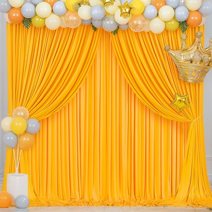 4 Panels Marigold Backdrop Curtain for Parties Wrinkle Free Photo Curtains Backdrop Drapes Fabric Decoration for Wedding Birthday Party Baby Shower 20ft(W) x 10ft(H)