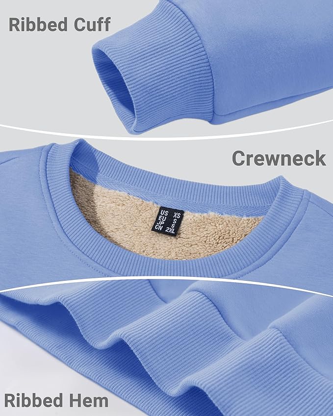 Boladeci Men's Full Sherpa Lined Crewneck Sweatshirts Heavy-weight Fleece Pullover Thick Thermal Long Sleeve Cotton