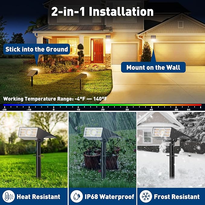Solar Spot Lights Outdoor, 6 Pack/56 LED Outdoor Lights for Yard Waterproof IP68, 4 Lighting Modes Solar Landscape Spotlights, Auto On/Off Solar Powered Flood Lights Garden Pathway,Warm White