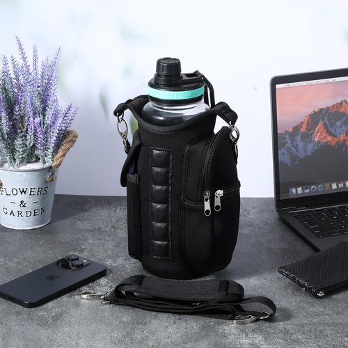 JOUTYFOR Gym Magnetic Bag Water Bottle Holder Gym Bottle Carrier Bag with Phone Pockets & Handle Shoulder Strap Gym Accessories Organizer for Men Women,5 Built-in Magnets Gym Bag Pouch Sleeve