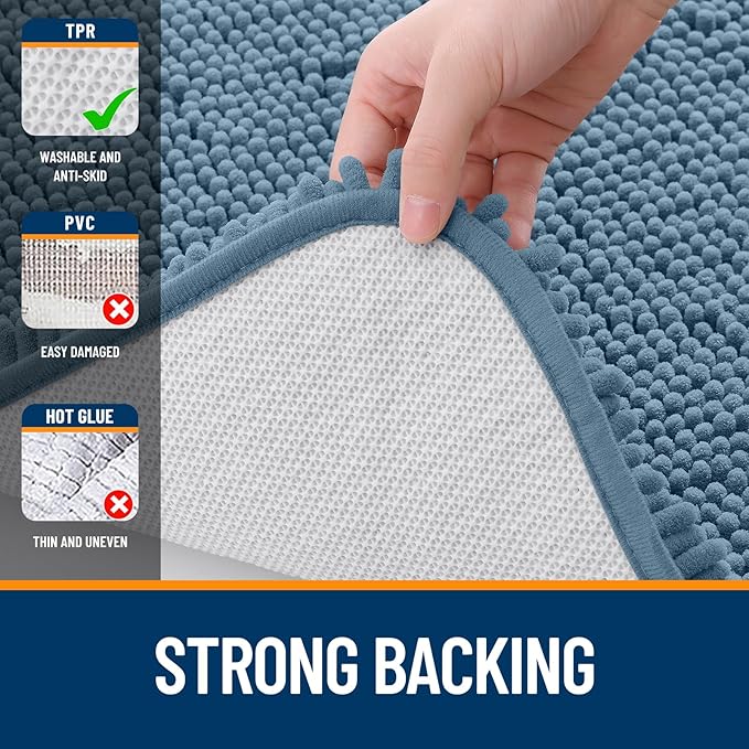 OLANLY Bathroom Rugs 30x18, Extra Soft Absorbent Chenille Bath Rugs, Rubber Backing Quick Dry, Machine Washable Bath Mats for Bathroom Floor, Tub and Shower, Home Decor Accessories, Airy Blue