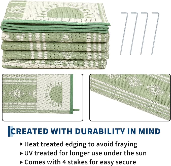Garvee Reversible Cactus Outdoor Rug 8x10 for Patio, Waterproof Outdoor Area Rug, Modern Desert Botanical Indoor Outdoor Rugs, Plastic Straw Rug for RV, Camping, Deck, Sage Green & Beige
