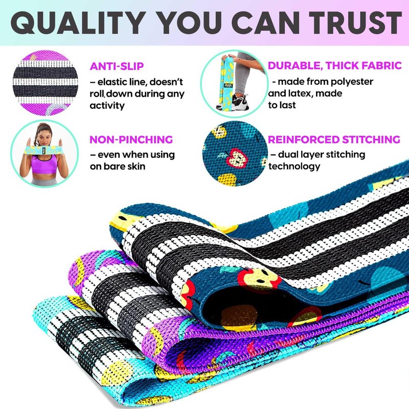 Fabric Resistance Bands for Working Out – 4 Durable Exercise Bands for Women & Men, Non-Slip & Non-Pinching Workout Bands – Multiple Resistance Levels Booty Bands for Legs Butt Glutes Hips Abs & More