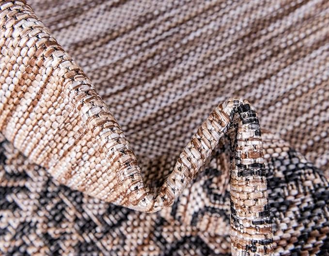 Unique Loom Outdoor Traditional Collection Area Rug - Antique (9' x 12' Rectangle, Beige/ Black)