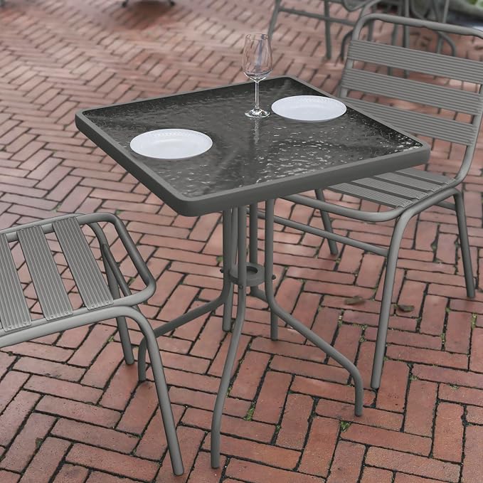 Flash Furniture Barker 23.5'' Square Tempered Glass Metal Table, Silver