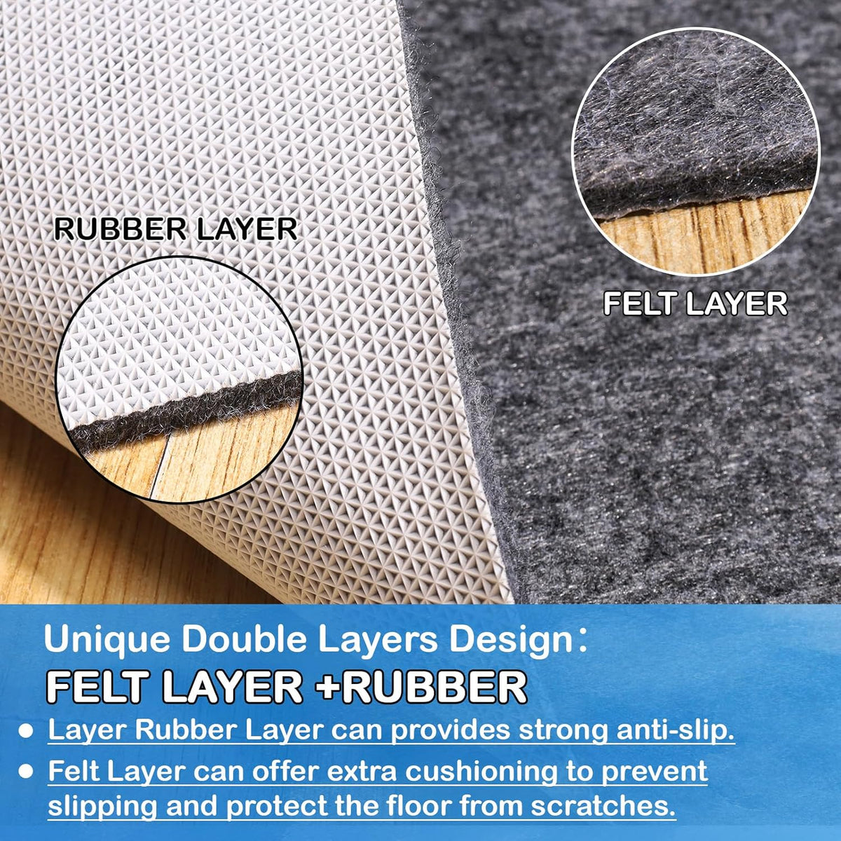 Non-Slip Rug Pads 8 x 10 ft, 100% Waterproof Extra Large Area Rugs Non Skid Rug Pad for All Floors and Finishes Durable Hardwood Floor Protective Felt Keeps Rugs in Place, Safe and Secure