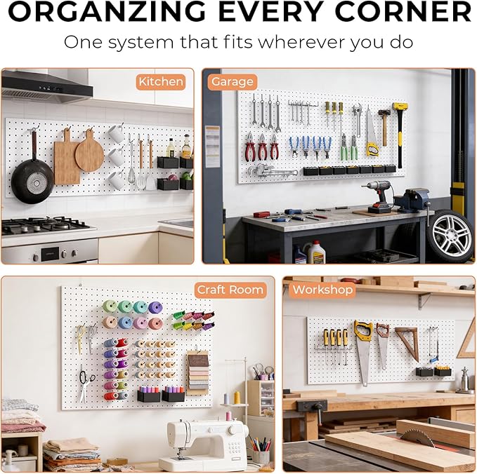 INCLY 120PCS Pegboard Accessories Organizer Kit, Peg Board Hooks Assortment with Bins for Organizing Various Tools, Fit 1/8 or 1/4 inch Pegboard for Hanging Storage, Garage Wall Attachments