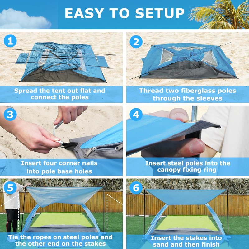 Gorich Beach Tent with Canopy - Easy Setup 3-4/5-6/7-8 Person Portable Sun Shelter, UPF 50+ UV Protection Sun Shade, Lightweight & Compact Beach Cabana for Family Travel