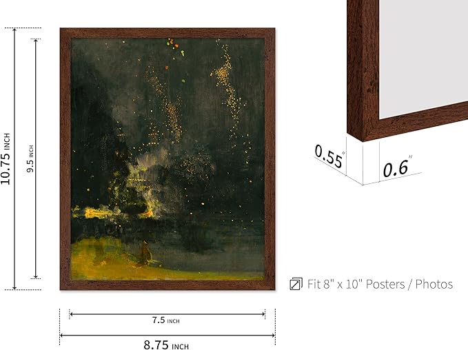 Poster Master Vintage Nocturne in Black and Gold Painting Poster - Retro The Falling Rocket Print - Abstract Art - Moody Art - Landscape Art - Office or Living Room Decor, 8x10 Brown Framed