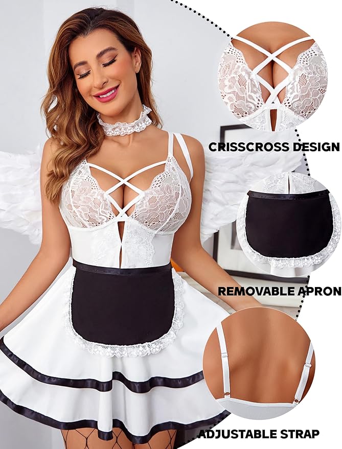 Avidlove Sexy Maid Lingerie for Women Halloween Outfit French Maid Costume Babydoll Lingerie Dress Cosplay Lingeries