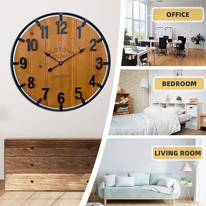 Large Farmhouse Rustic Wooden Wall Clock