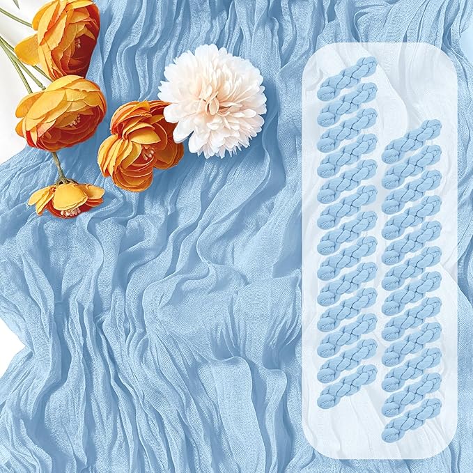 25 Pack Baby Blue Cheesecloth Table Runner 17 x 108 Inch Gauze Table Runner Fabric Semi Sheer Cheese Cloth Table Decor Bulk for Rustic Romantic Wedding Baby Shower Table Decoration
