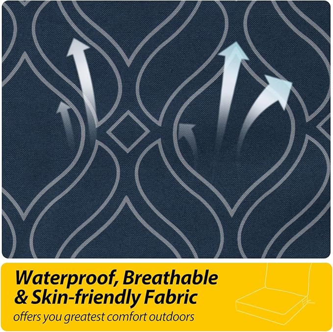 AAAAAcessories Outdoor Seat Cushions for Chairs, Fade-Resistant, Waterproof Patio Furniture Replacement Cushions, 23.5" x 25.5" x 5" + 23.5" x 19", Slate Blue Vine Trellis