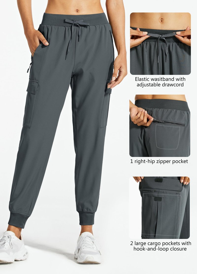 Libin Women's Cargo Joggers Lightweight Quick Dry Hiking Pants Athletic Lounge Casual Travel Tall, Steel Gray M