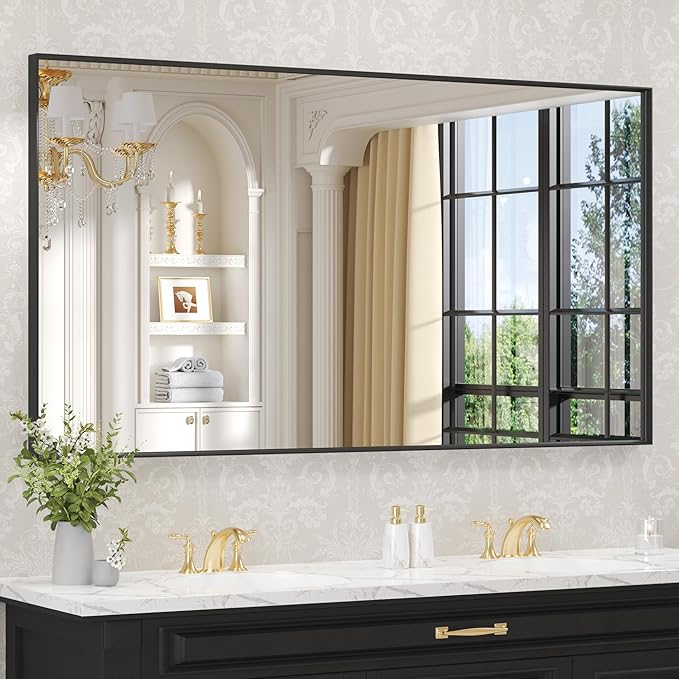 LOAAO Black Bathroom Mirror 60"X30"