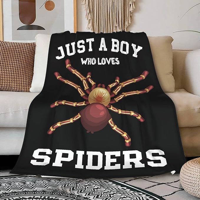 Just A Boy Who Loves Spiders Blanket Lightweight Cozy Flannel Fleece Throw Blanket Best Gift Home Decor for Bed Couch Outdoor Camping 60"x50" M for Teens